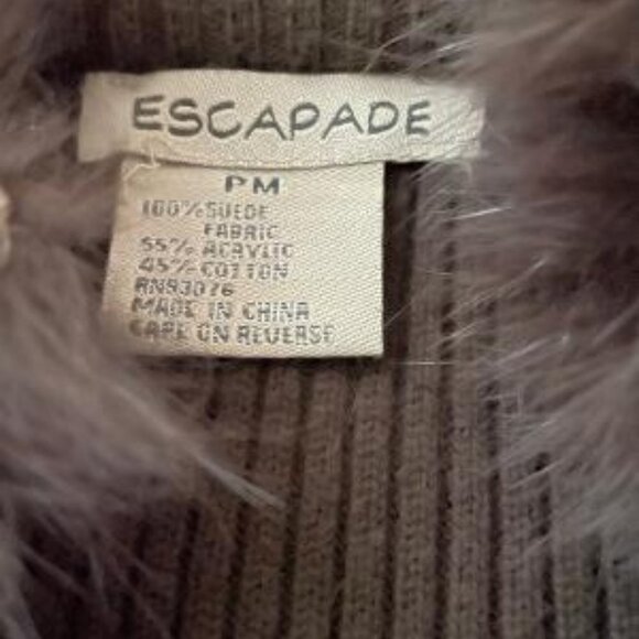 Escapade Brown Suede Bomber Style Zip Up Jacket with Faux Fur Collar. Med Petite - Picture 2 of 10